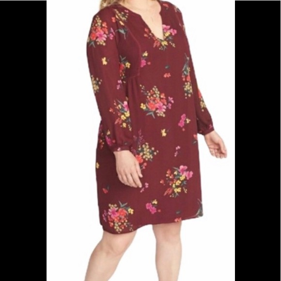Old Navy Dresses & Skirts - Old Navy Floral-Print Georgette Swing Dress, Maroon